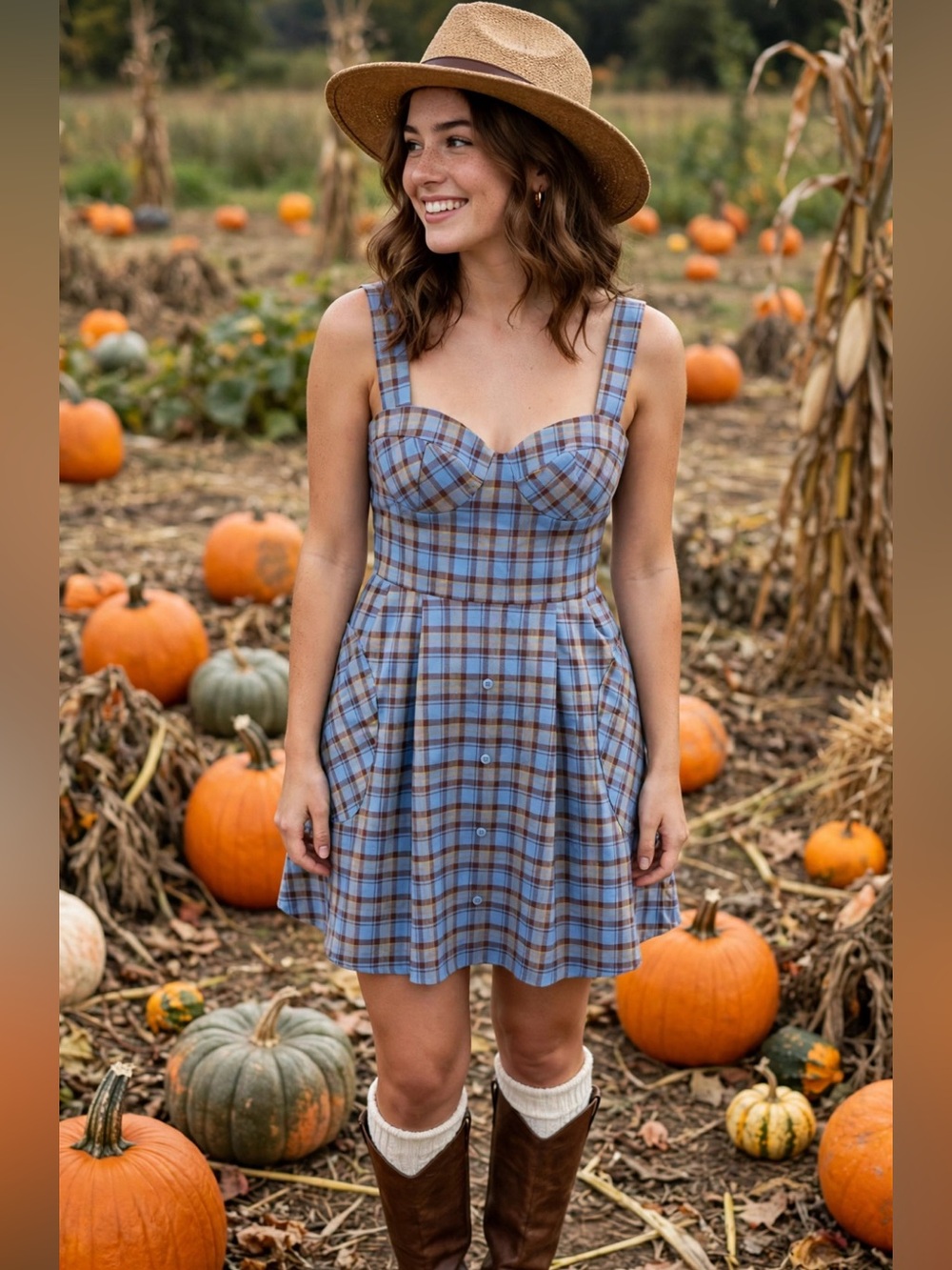 Seraphina Mini Dress Women's Cottage Core Boho Farm Fall Plaid Blue Burgundy